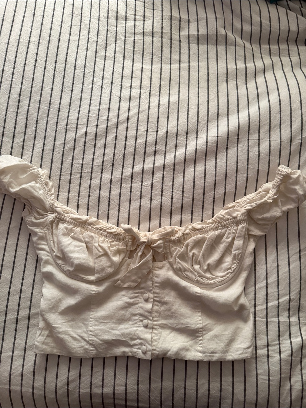 Off-Shoulder Cream Crop Top with Front Buttons